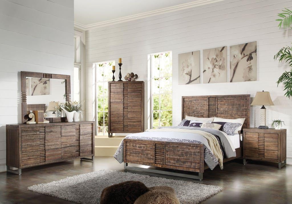 Acme Furniture 21290Q Andria Reclaimed Oak & Acacia Wood Queen Bedroom Set 5Pcs -Brand New