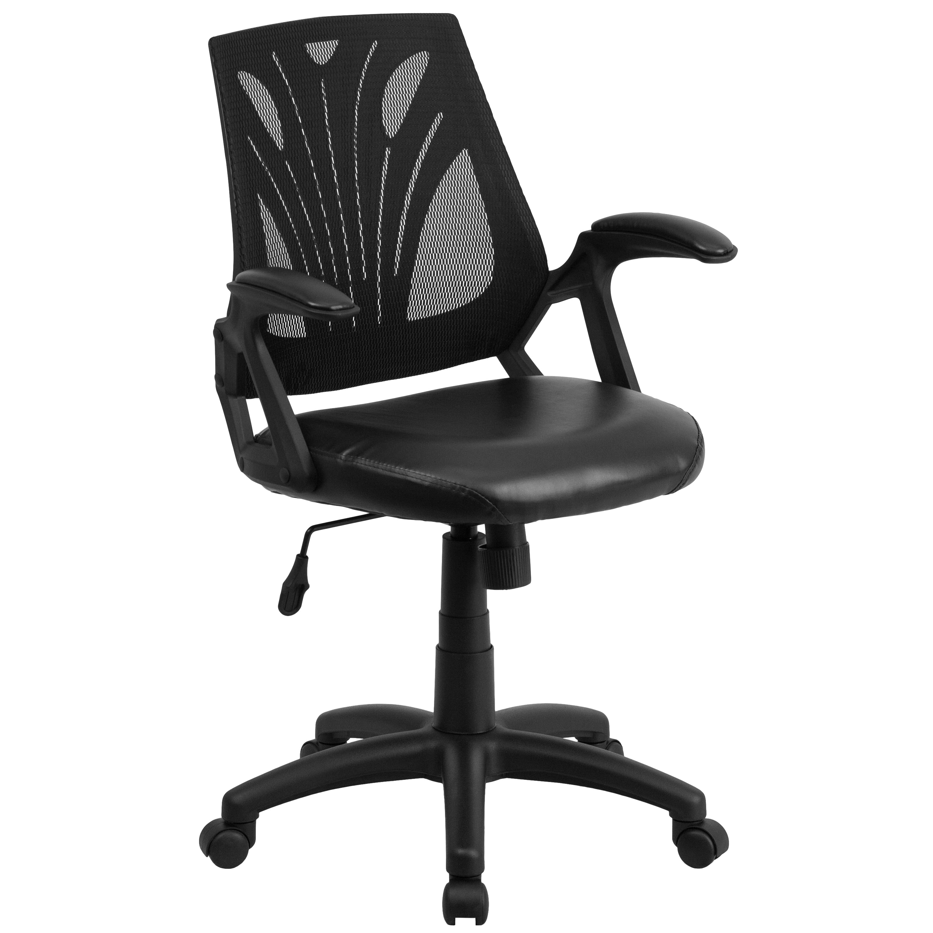 A Line Furniture Kai Black Mesh Swivel Adjustable Office Chair with Leather Padded Seat -Brand New