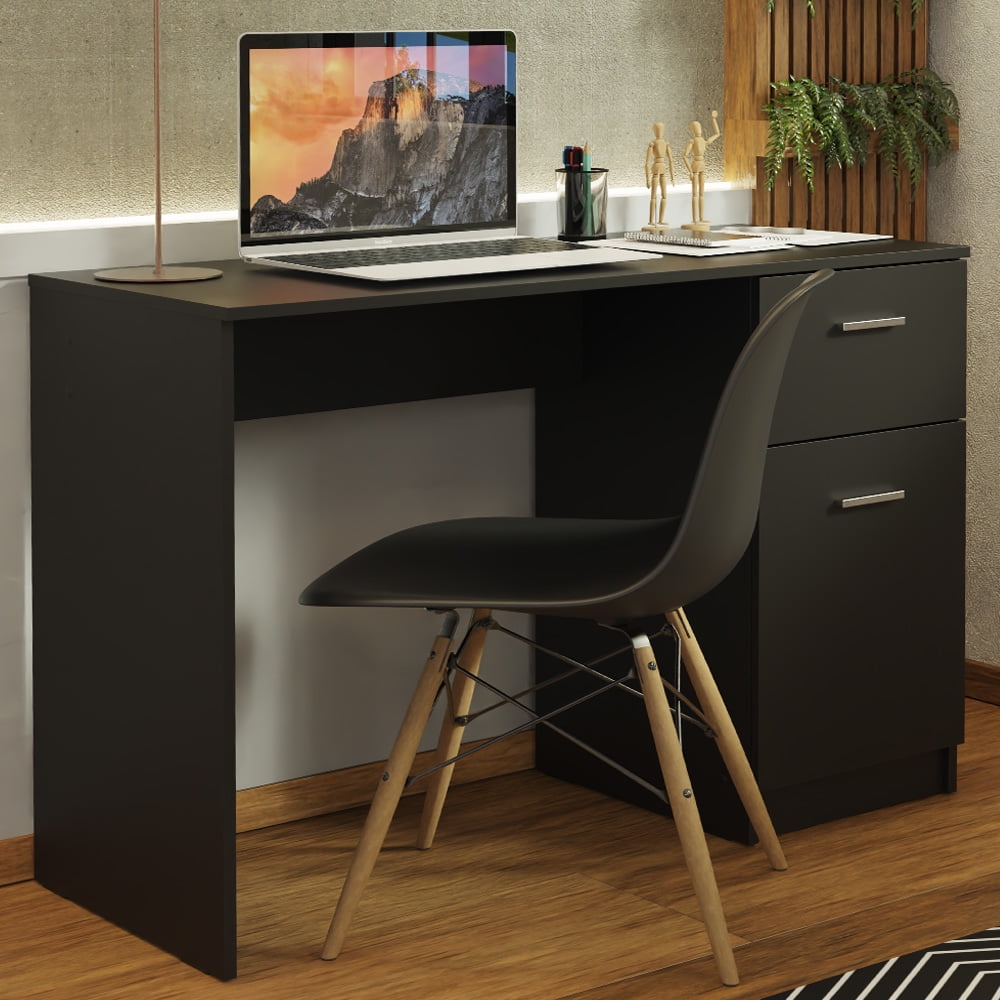 Madesa Compact Desk, Home Office Writing Desk with Cable Management, Table Laptop Desk, Wood, 30” H x 17” D x 43” L - Black -Brand New